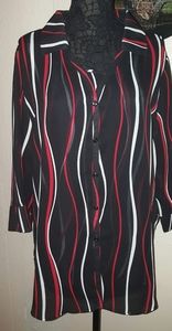 White Stag Red Striped Layered Button front Blouse